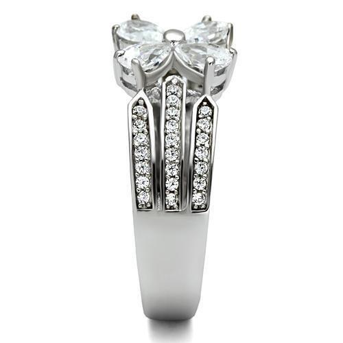 Rhodium 925 Sterling Silver Ring with AAA Grade CZ  in Clear
