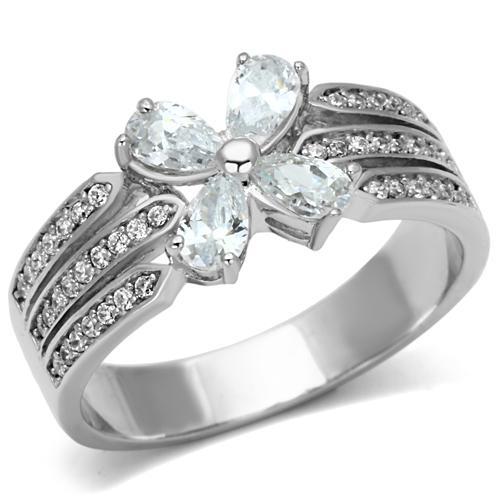 Rhodium 925 Sterling Silver Ring with AAA Grade CZ  in Clear