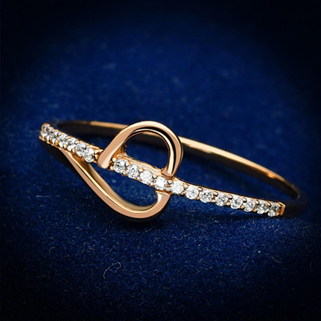Rose Gold 925 Sterling Silver Ring with AAA Grade CZ  in Clear