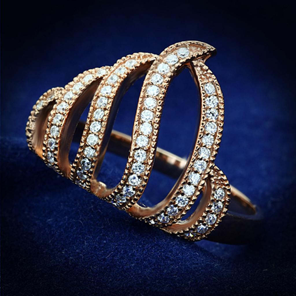 Rose Gold 925 Sterling Silver Ring with AAA Grade CZ  in Clear