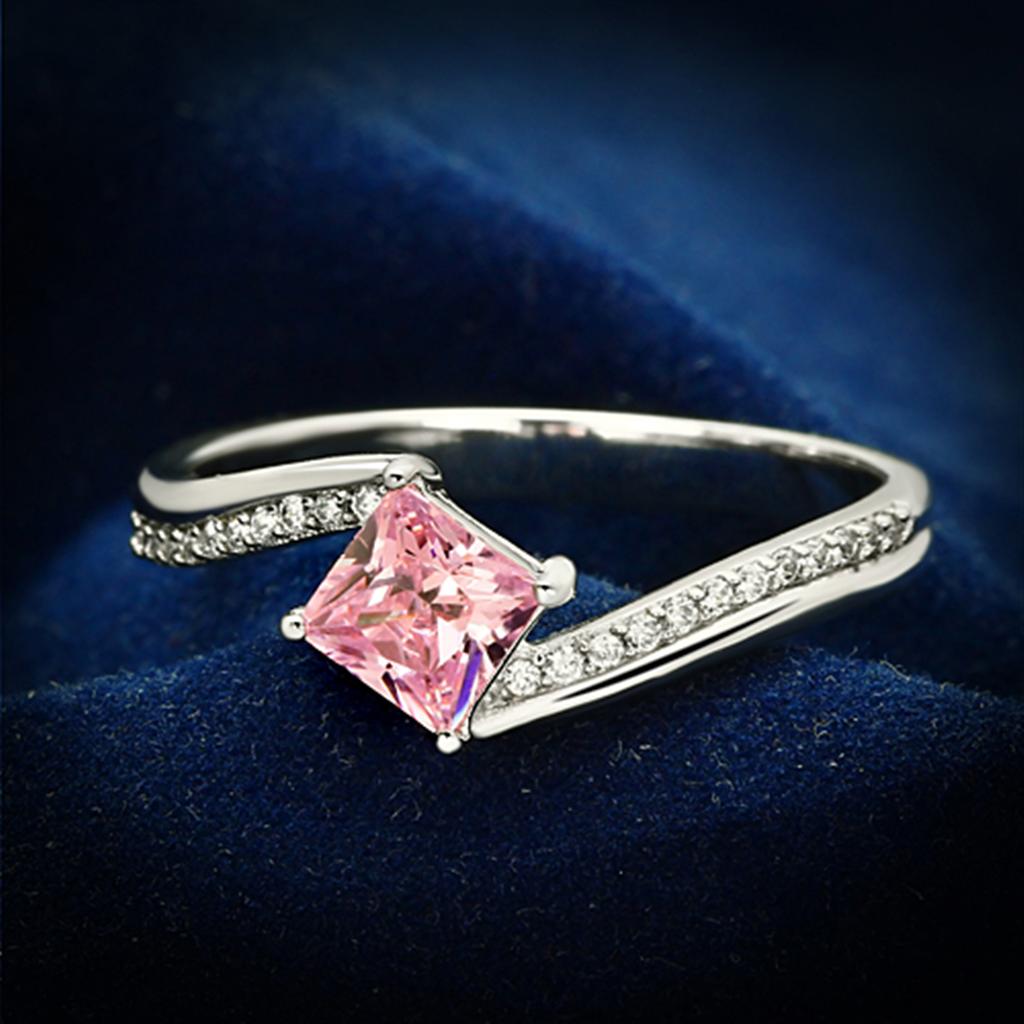 Rhodium 925 Sterling Silver Ring with AAA Grade CZ  in Rose