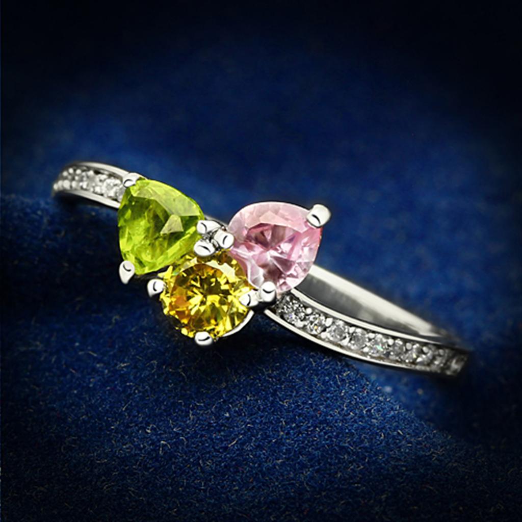 Rhodium 925 Sterling Silver Ring with AAA Grade CZ  in Multi Color