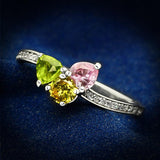Rhodium 925 Sterling Silver Ring with AAA Grade CZ  in Multi Color