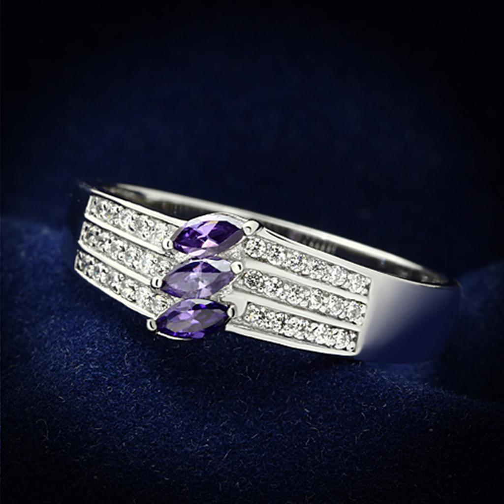 Rhodium 925 Sterling Silver Ring with AAA Grade CZ  in Amethyst