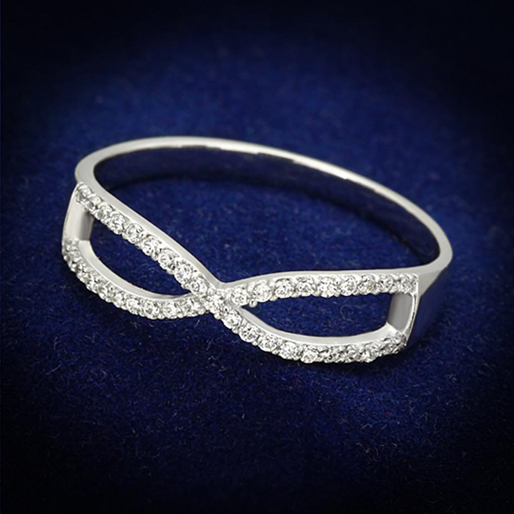 Rhodium 925 Sterling Silver Ring with AAA Grade CZ  in Clear