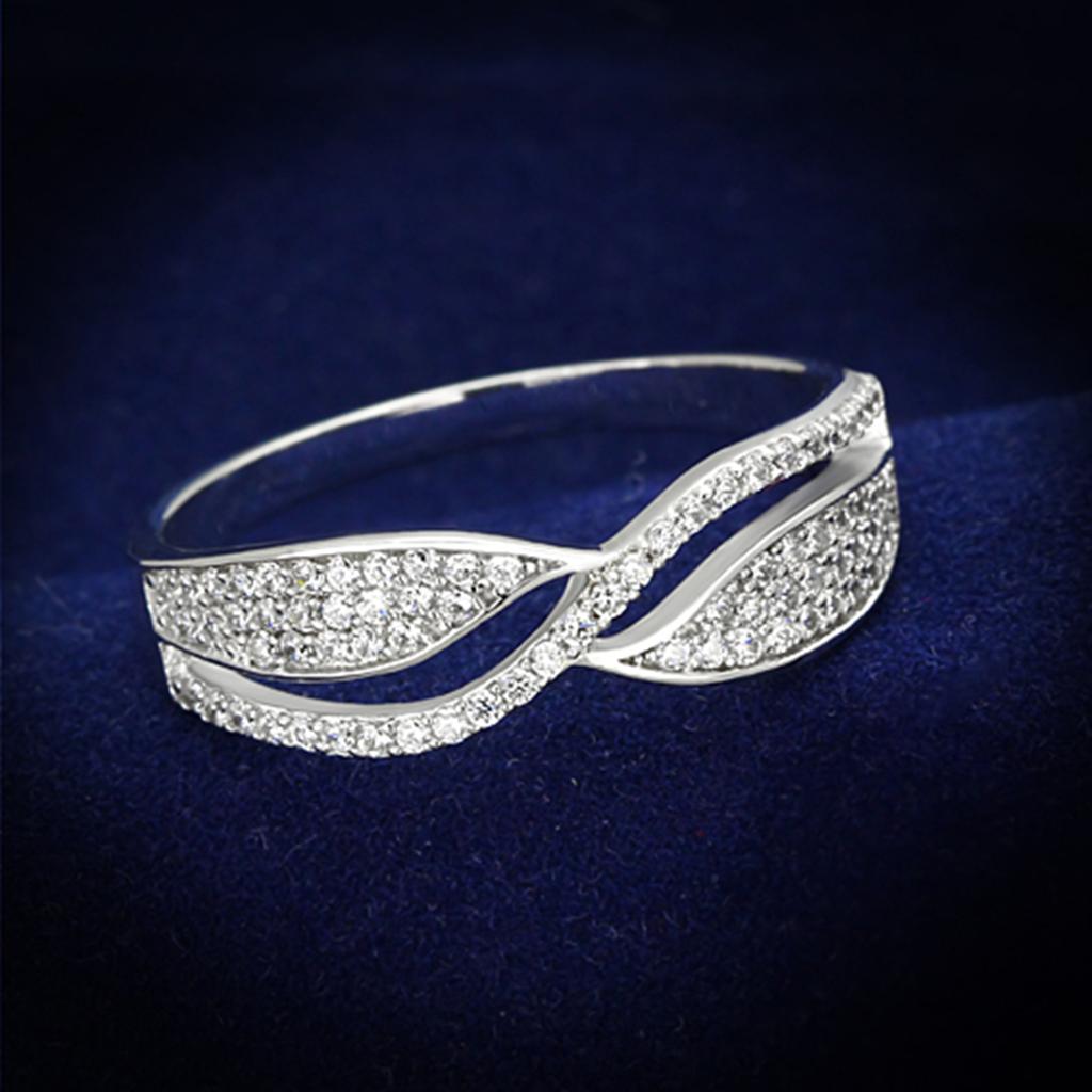 Rhodium 925 Sterling Silver Ring with AAA Grade CZ  in Clear