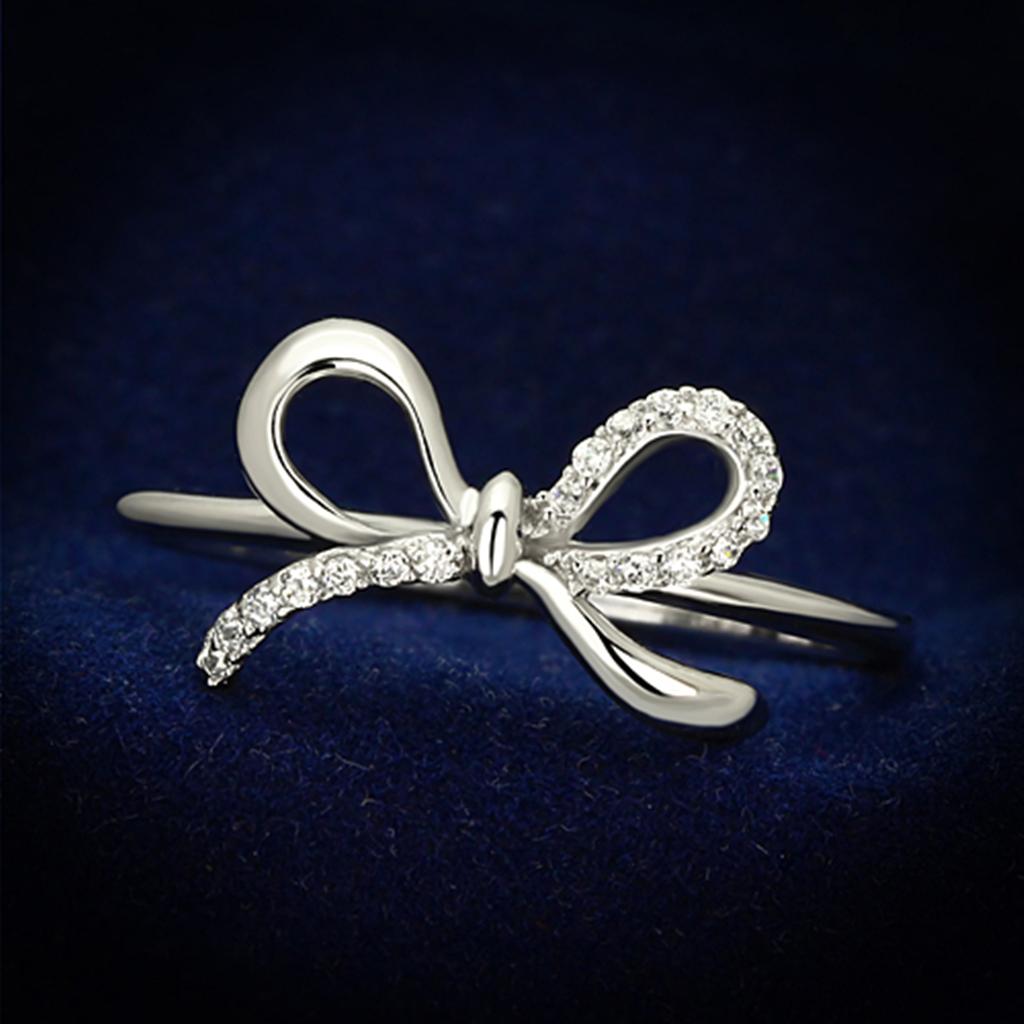 Rhodium 925 Sterling Silver Ring with AAA Grade CZ  in Clear