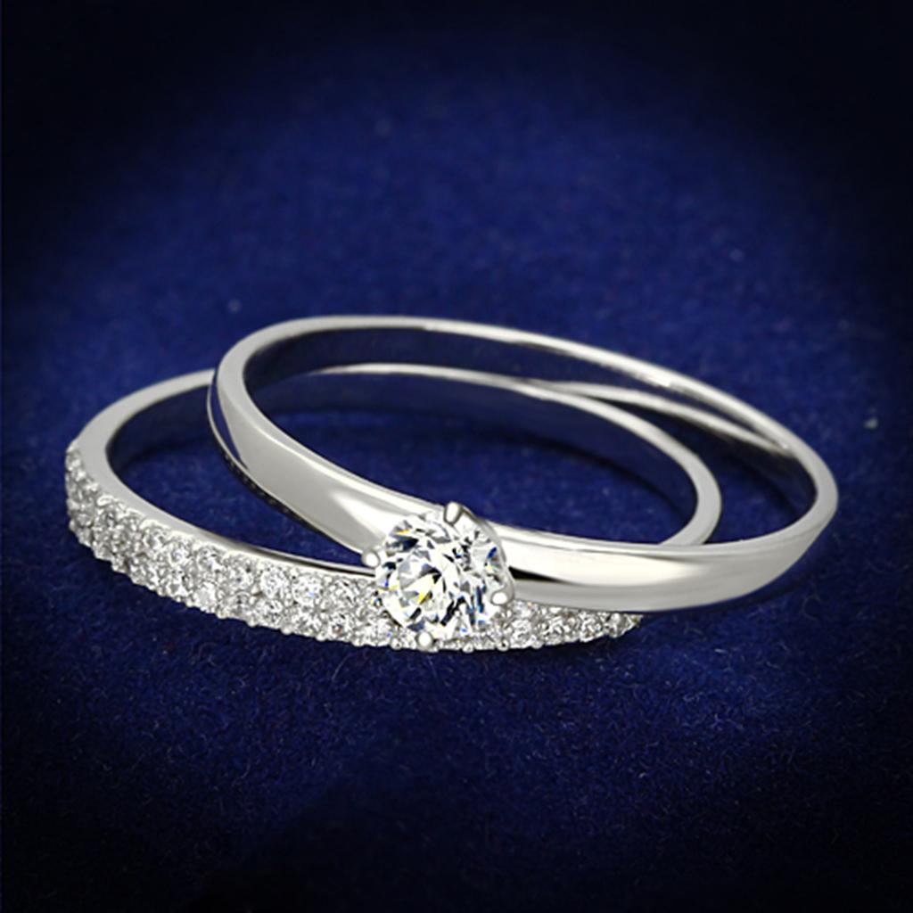 Rhodium 925 Sterling Silver Ring with AAA Grade CZ  in Clear