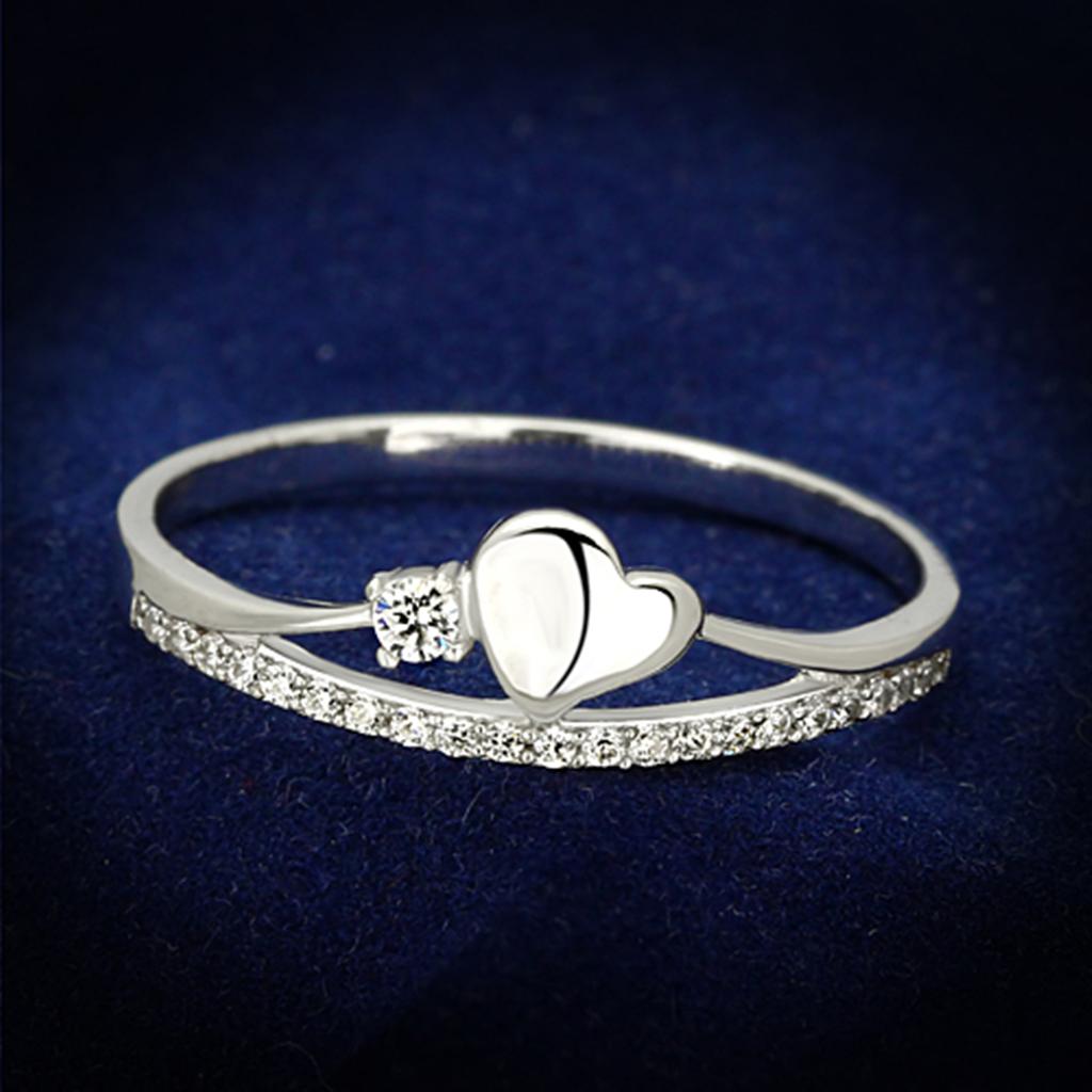 Rhodium 925 Sterling Silver Ring with AAA Grade CZ  in Clear