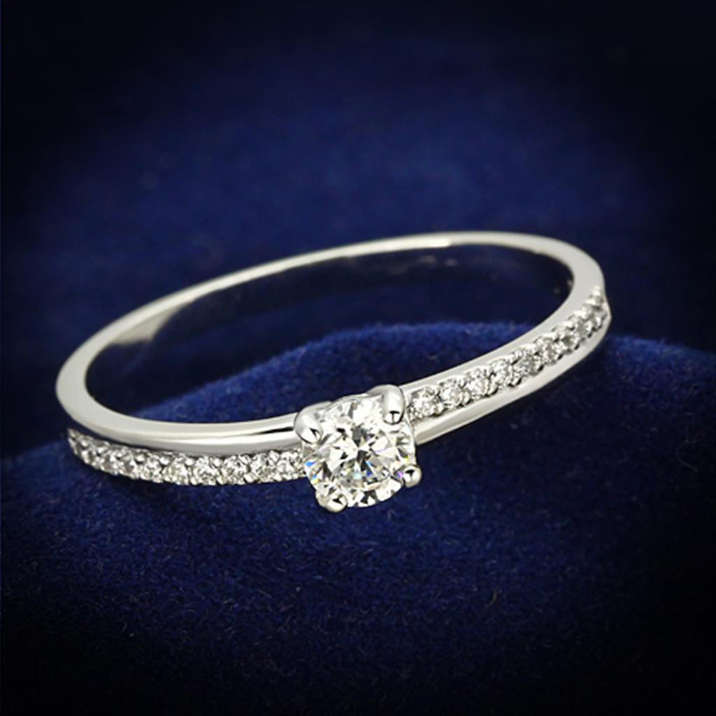 Rhodium 925 Sterling Silver Ring with AAA Grade CZ  in Clear