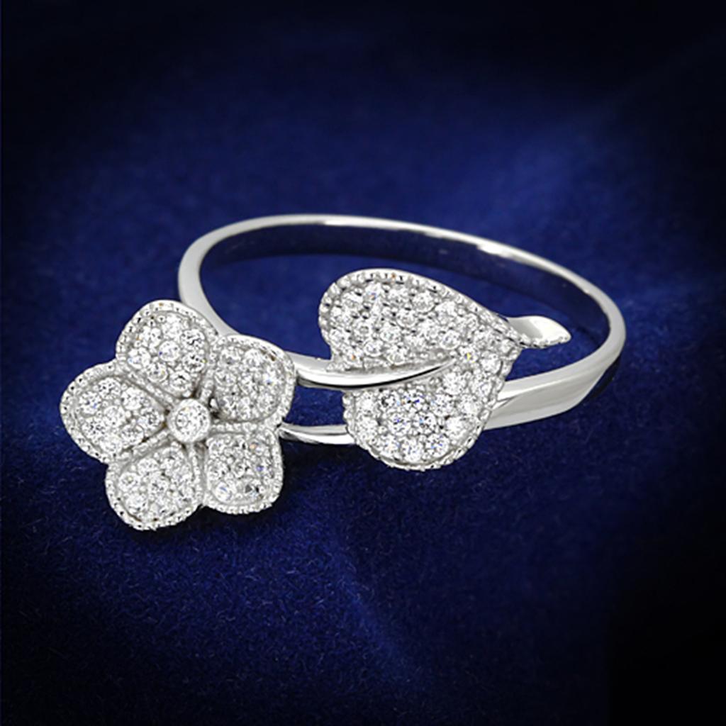 Rhodium 925 Sterling Silver Ring with AAA Grade CZ  in Clear