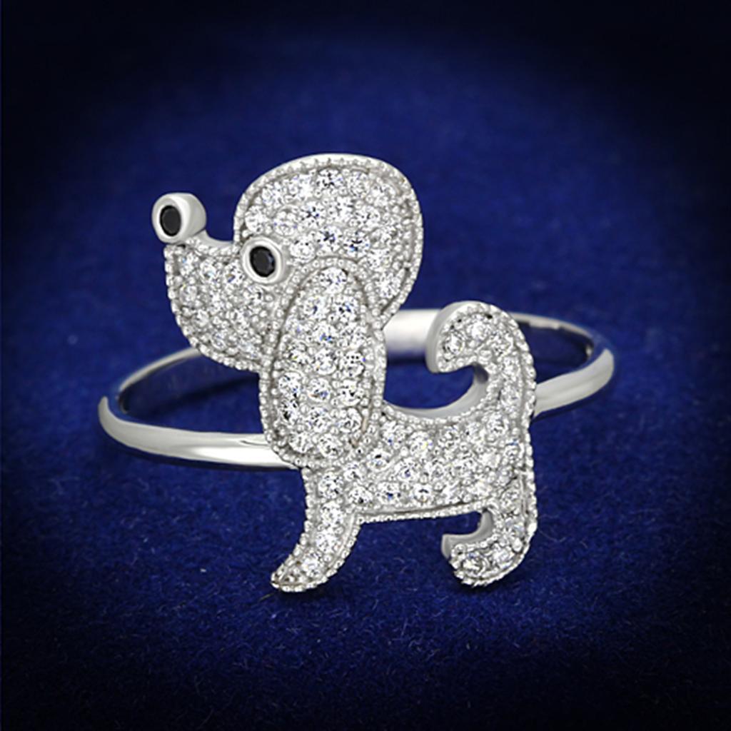 Rhodium 925 Sterling Silver Ring with AAA Grade CZ  in Black Diamond