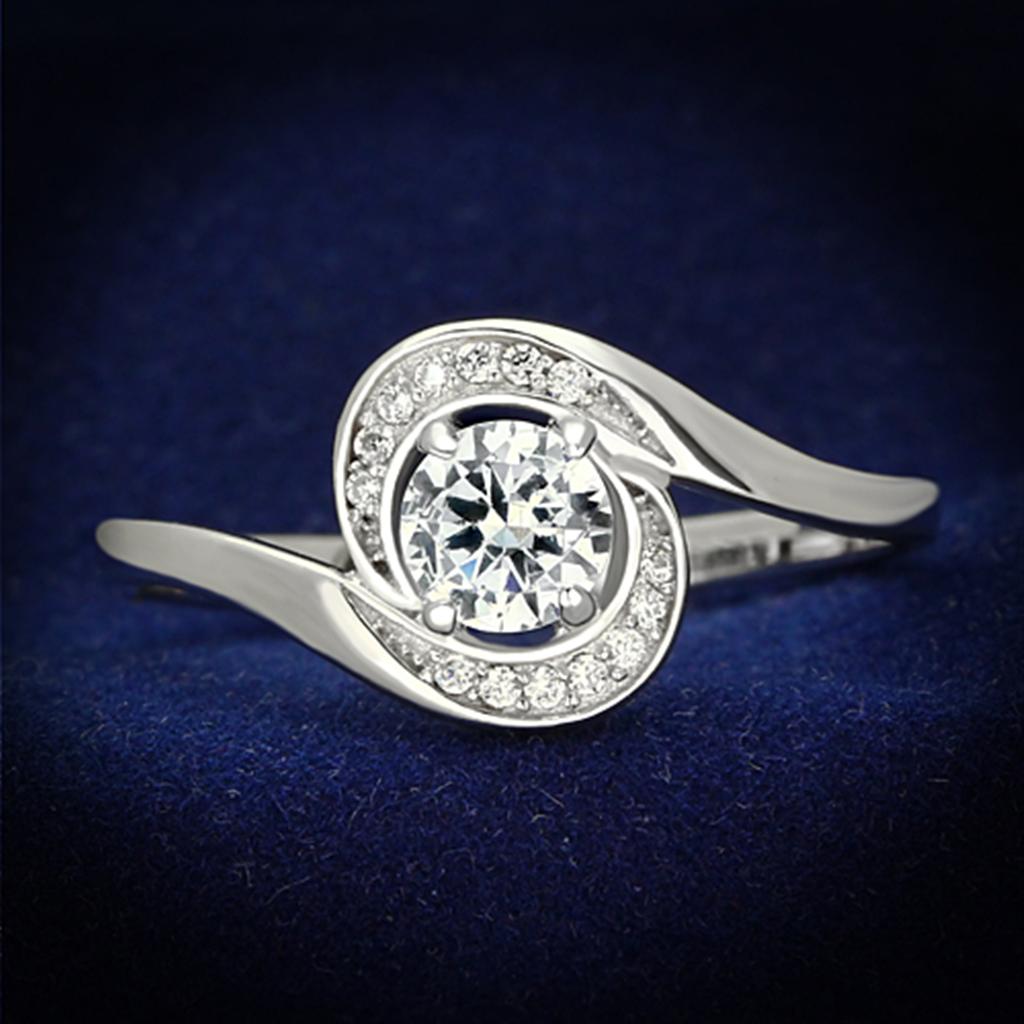 Rhodium 925 Sterling Silver Ring with AAA Grade CZ  in Clear