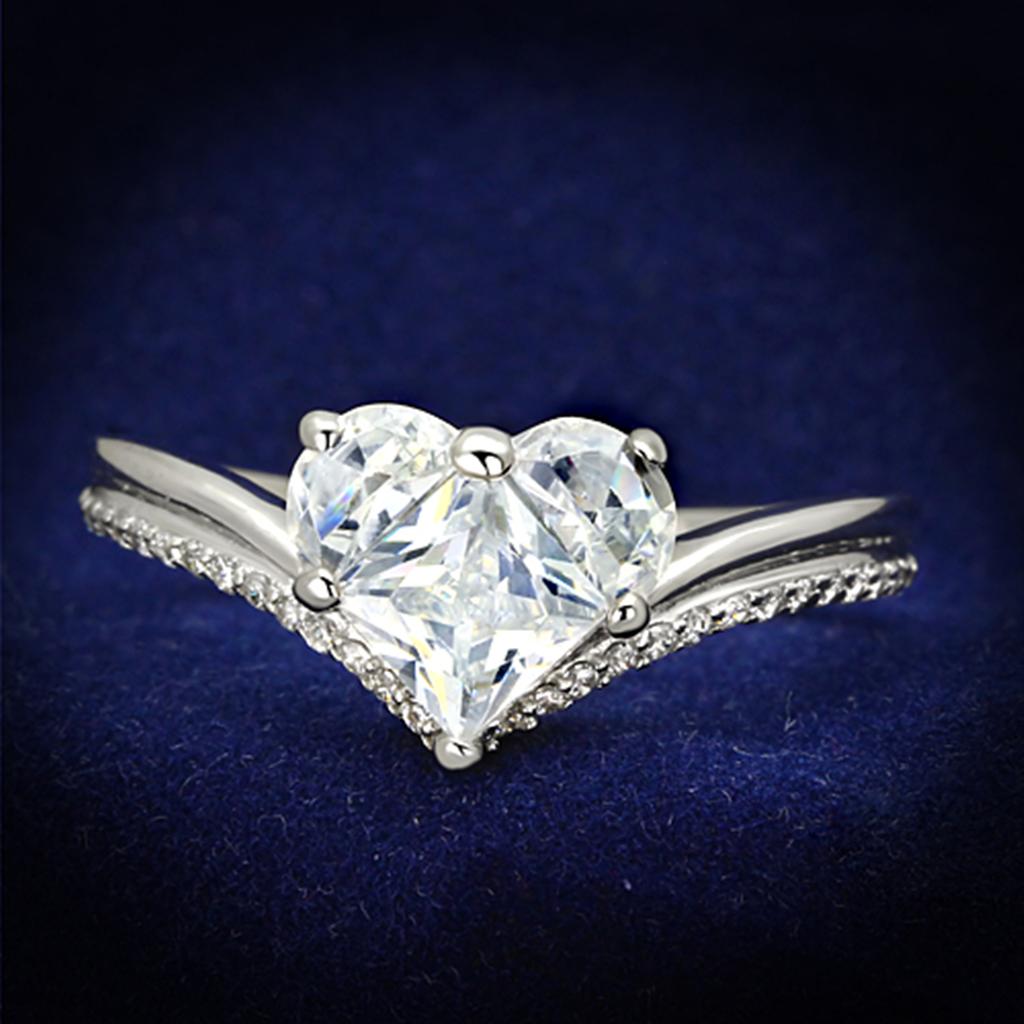 Rhodium 925 Sterling Silver Ring with AAA Grade CZ  in Clear