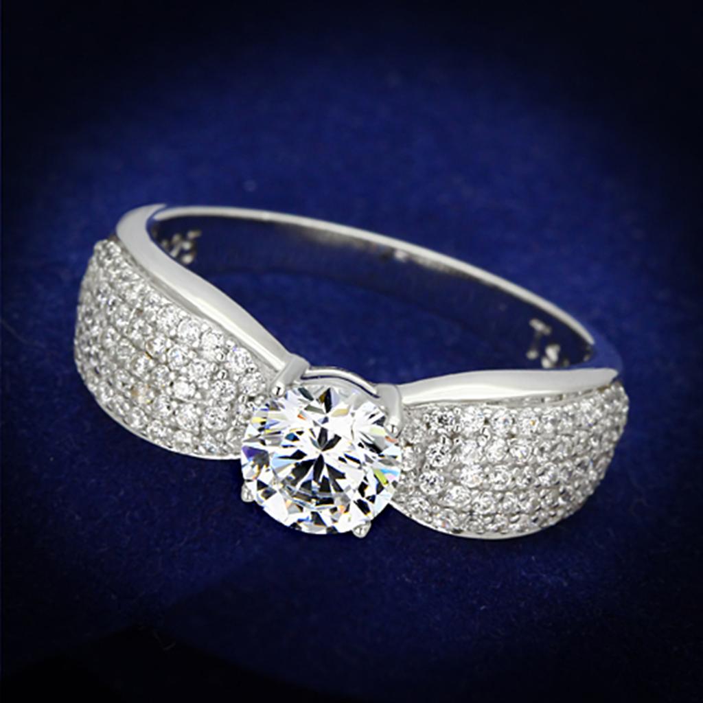 Rhodium 925 Sterling Silver Ring with AAA Grade CZ  in Clear