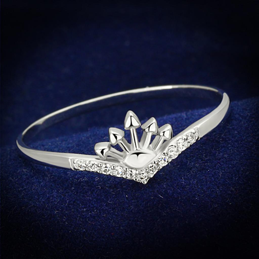 Rhodium 925 Sterling Silver Ring with AAA Grade CZ  in Clear