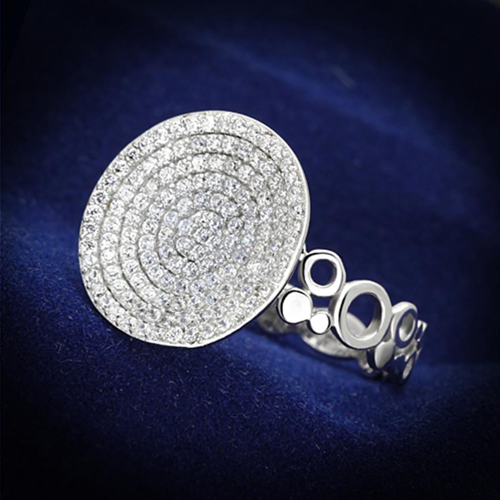 Rhodium 925 Sterling Silver Ring with AAA Grade CZ  in Clear