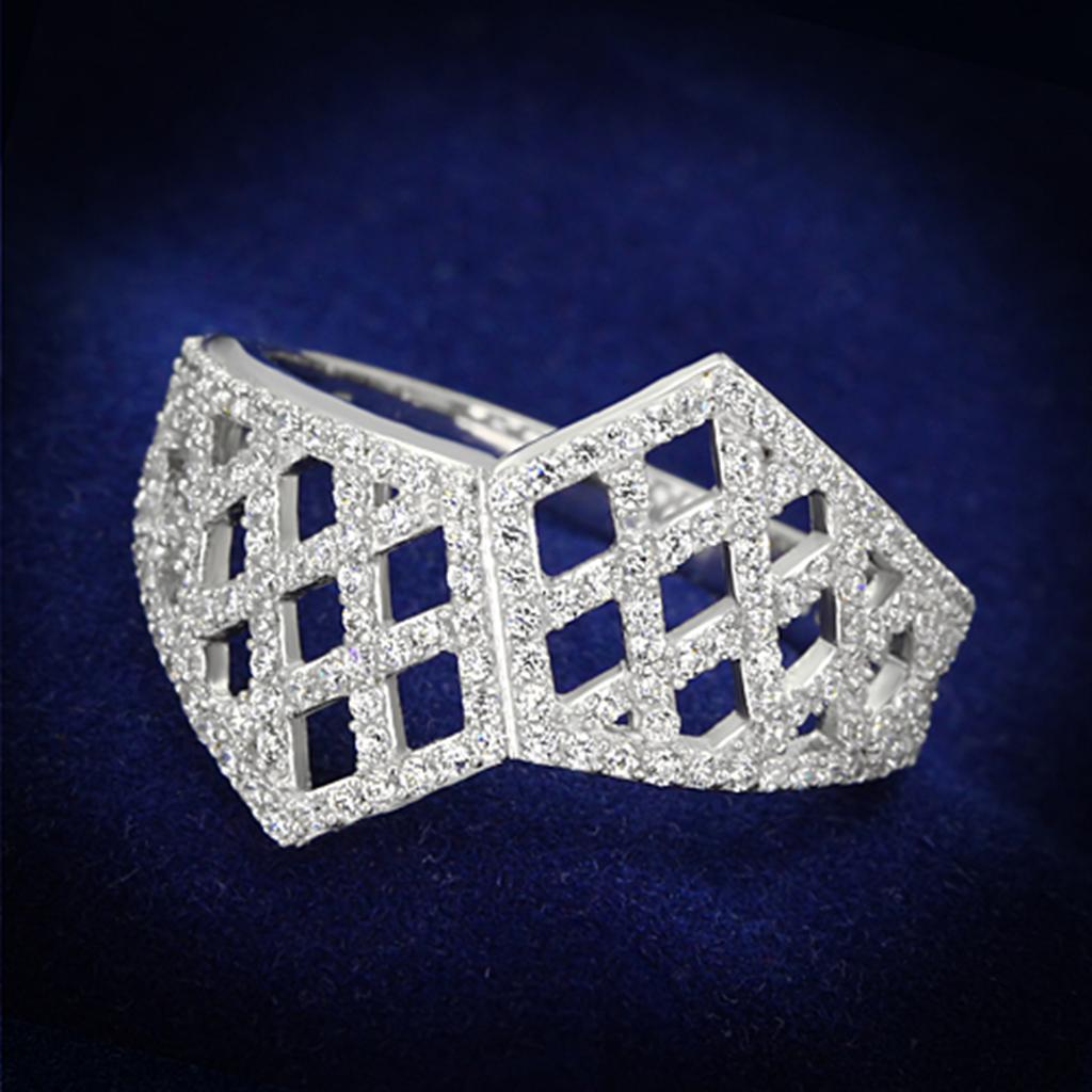 Rhodium 925 Sterling Silver Ring with AAA Grade CZ  in Clear