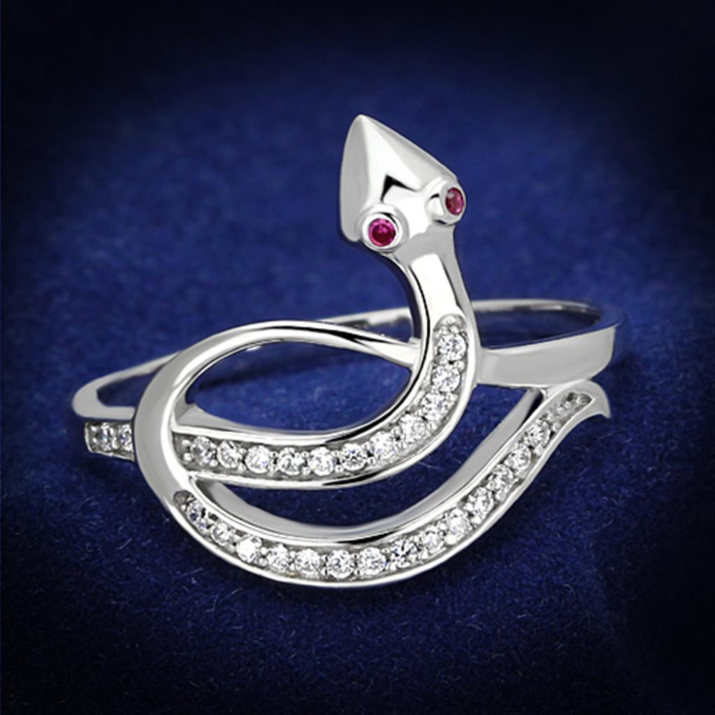 Rhodium 925 Sterling Silver Ring with AAA Grade CZ  in Ruby