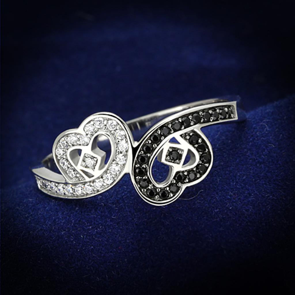 Rhodium 925 Sterling Silver Ring with AAA Grade CZ  in Black Diamond