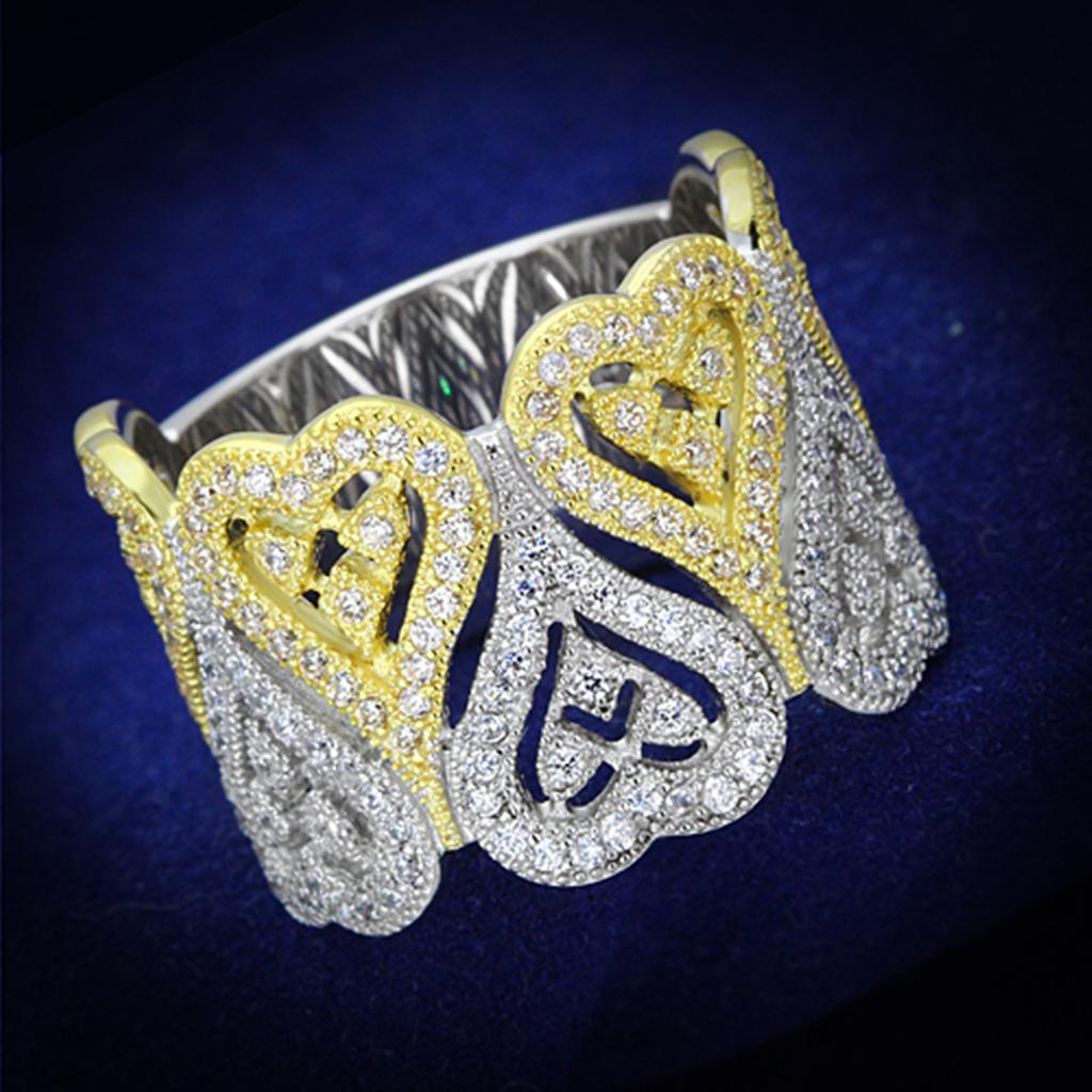 Gold+Rhodium 925 Sterling Silver Ring with AAA Grade CZ  in Champagne