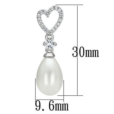 Rhodium 925 Sterling Silver Necklace with Synthetic Pearl in White