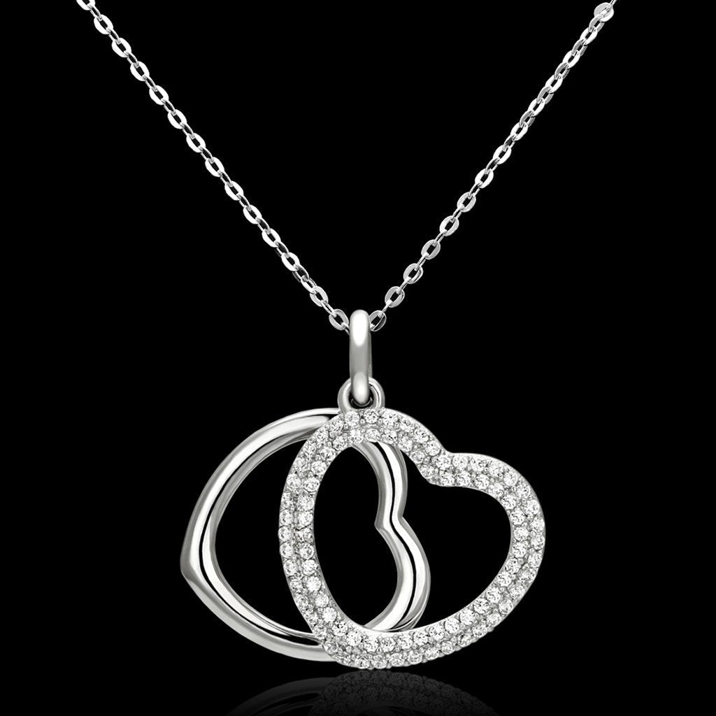 Rhodium 925 Sterling Silver Necklace with AAA Grade CZ  in Clear