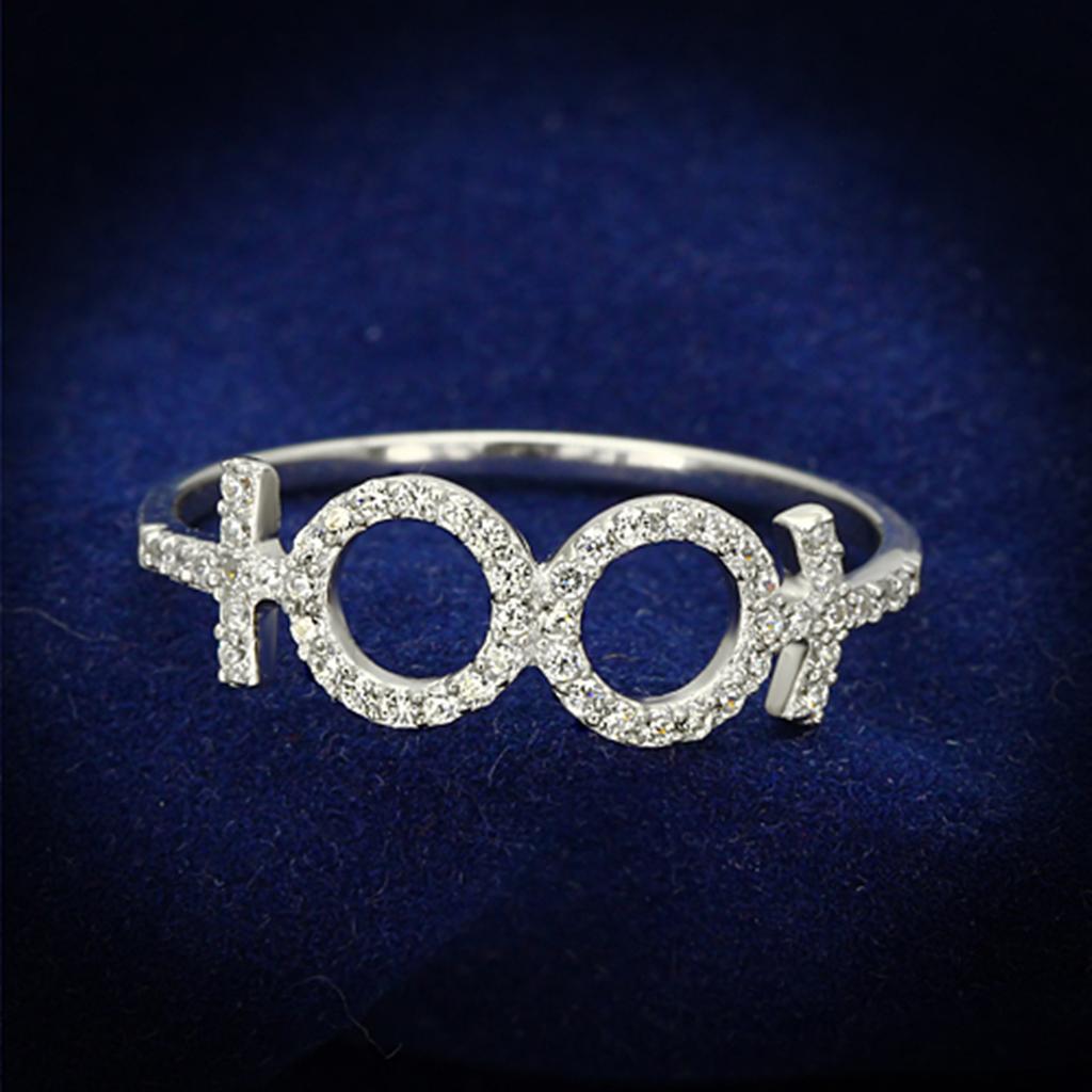 Rhodium 925 Sterling Silver Ring with AAA Grade CZ  in Clear