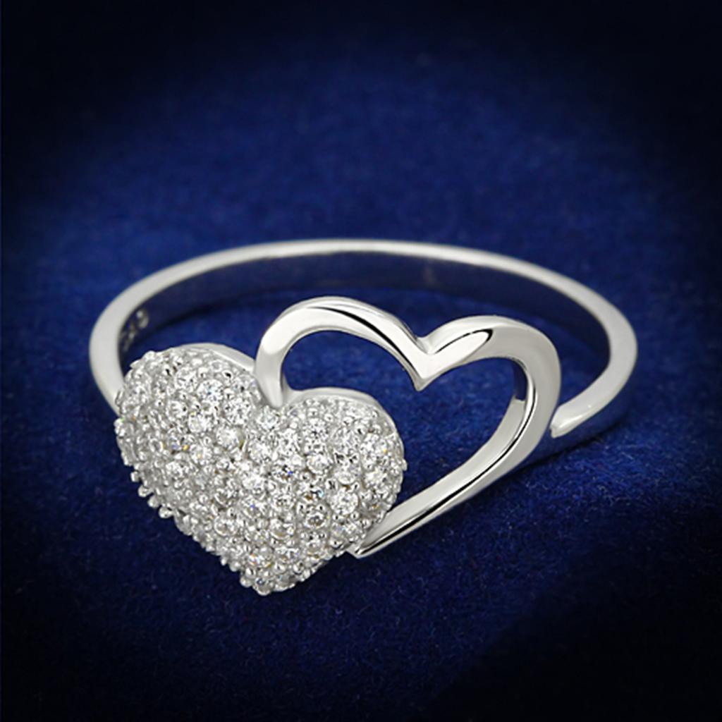 Rhodium 925 Sterling Silver Ring with AAA Grade CZ  in Clear