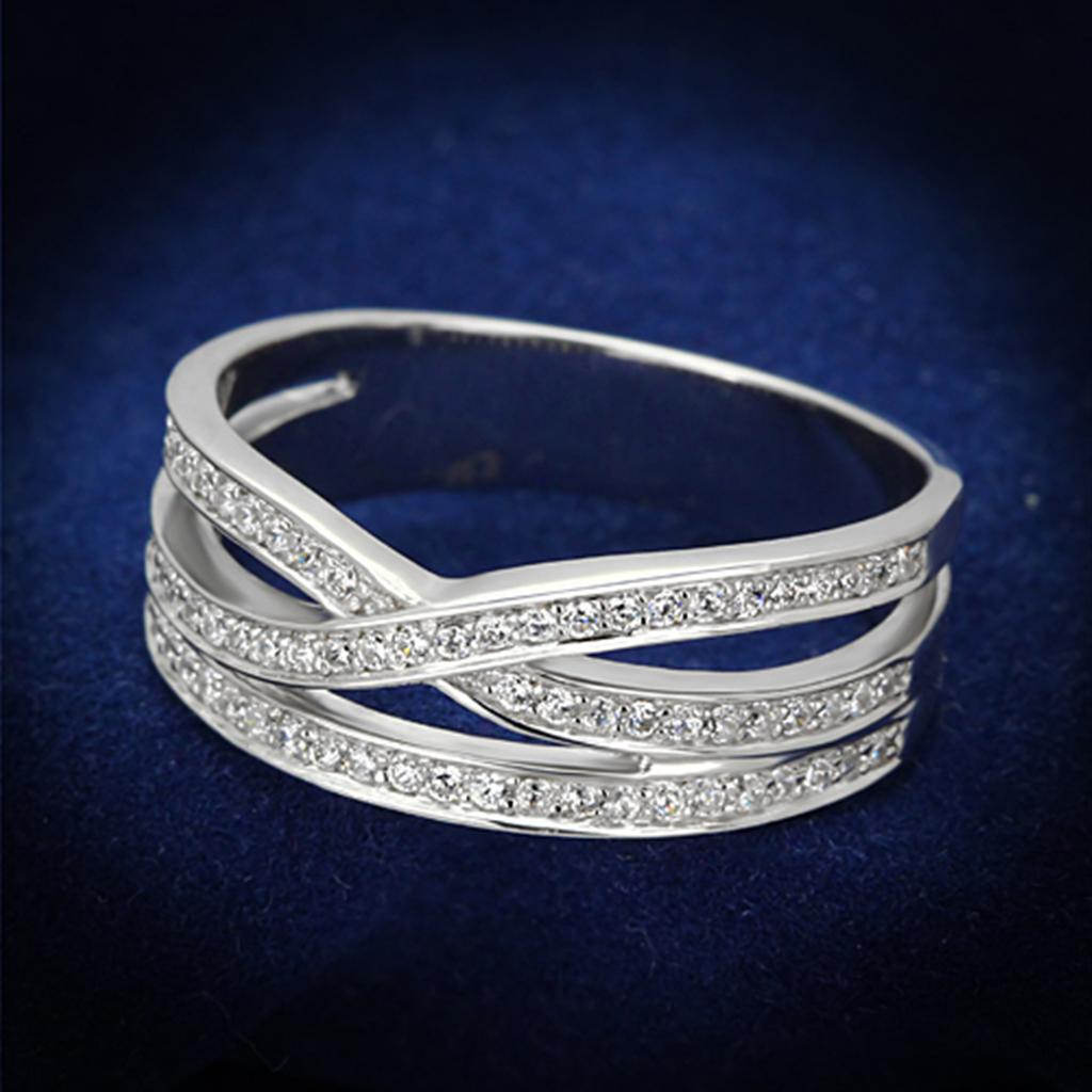 Rhodium 925 Sterling Silver Ring with AAA Grade CZ  in Clear