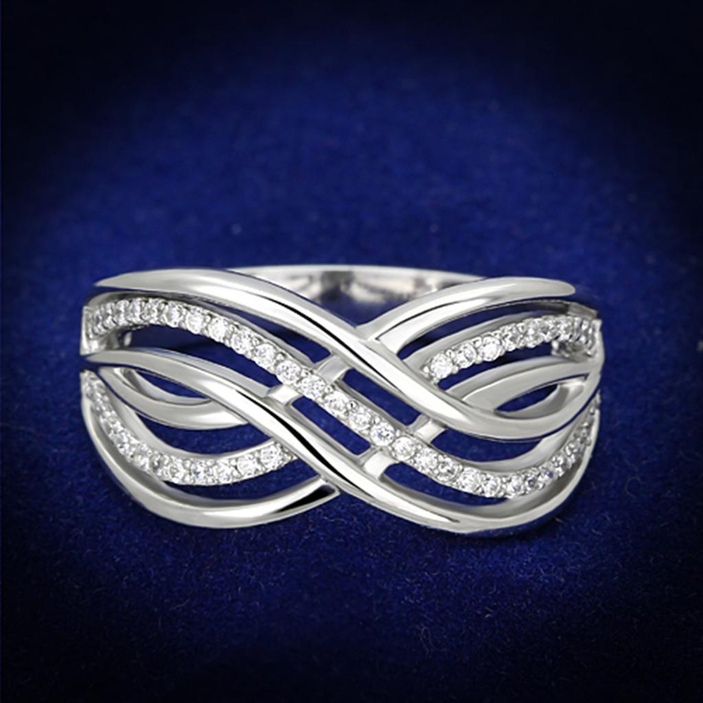 Rhodium 925 Sterling Silver Ring with AAA Grade CZ  in Clear
