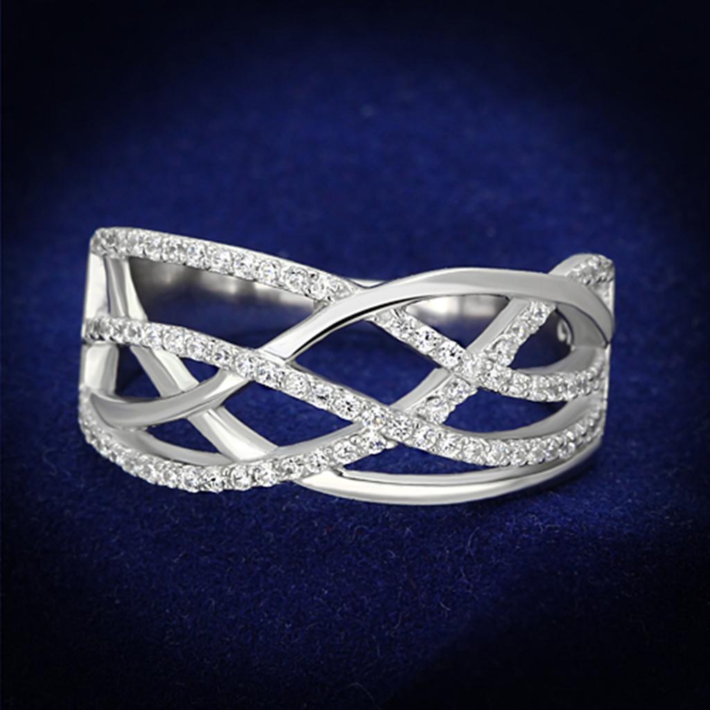 Rhodium 925 Sterling Silver Ring with AAA Grade CZ  in Clear