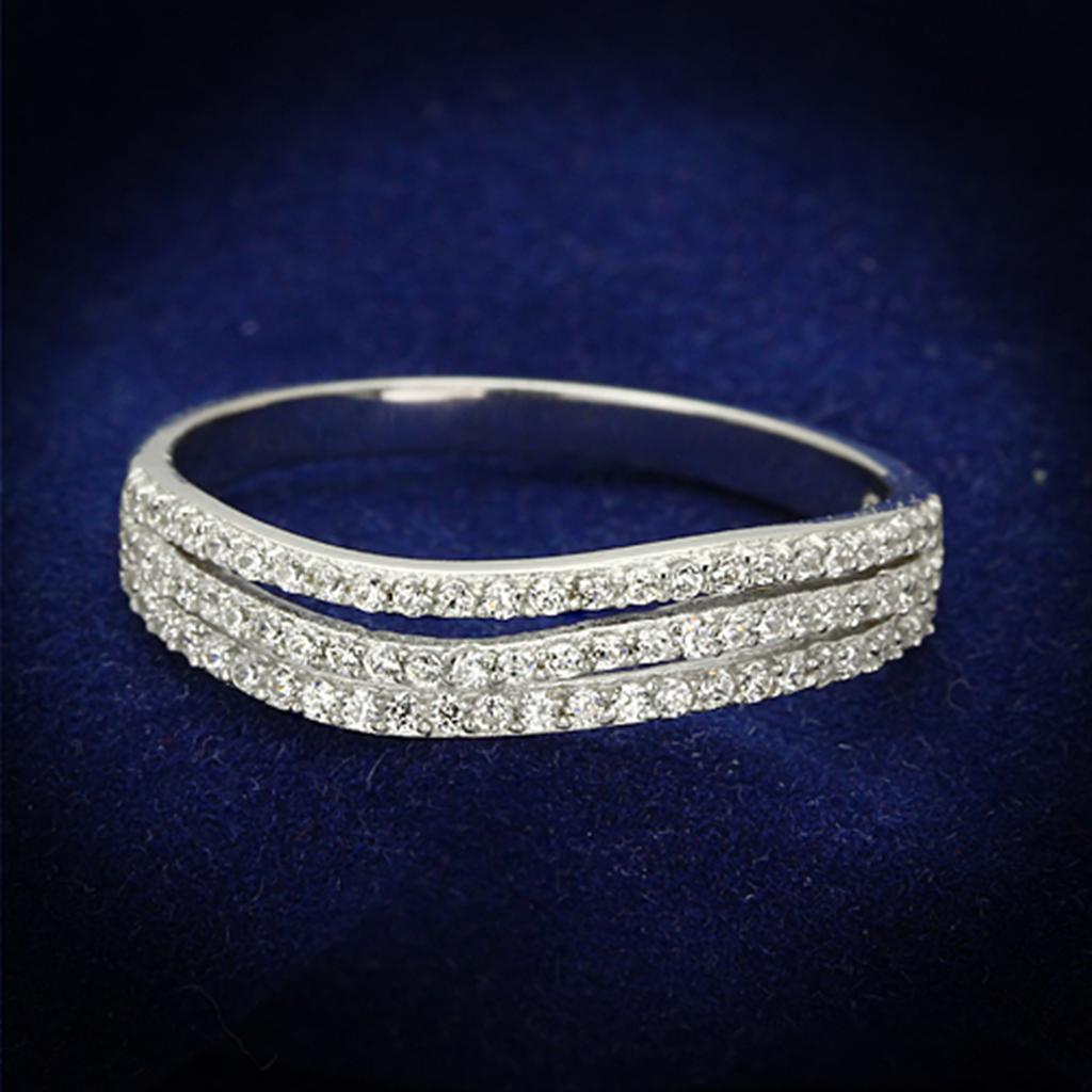 Rhodium 925 Sterling Silver Ring with AAA Grade CZ  in Clear