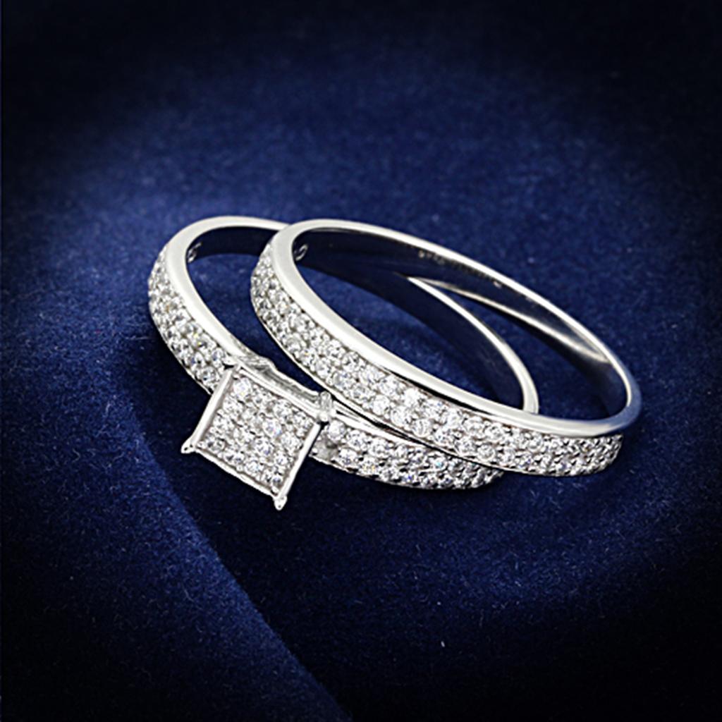 Rhodium 925 Sterling Silver Ring with AAA Grade CZ  in Clear
