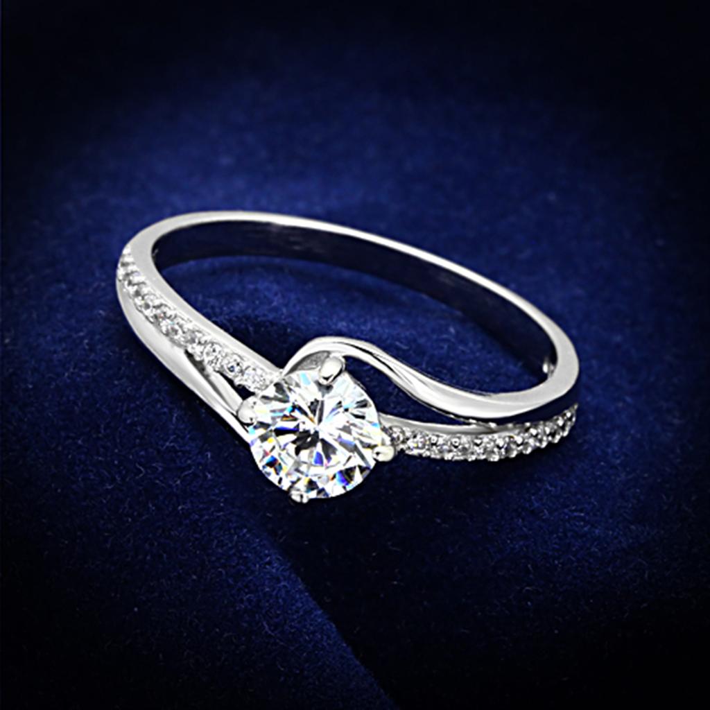 Rhodium 925 Sterling Silver Ring with AAA Grade CZ  in Clear
