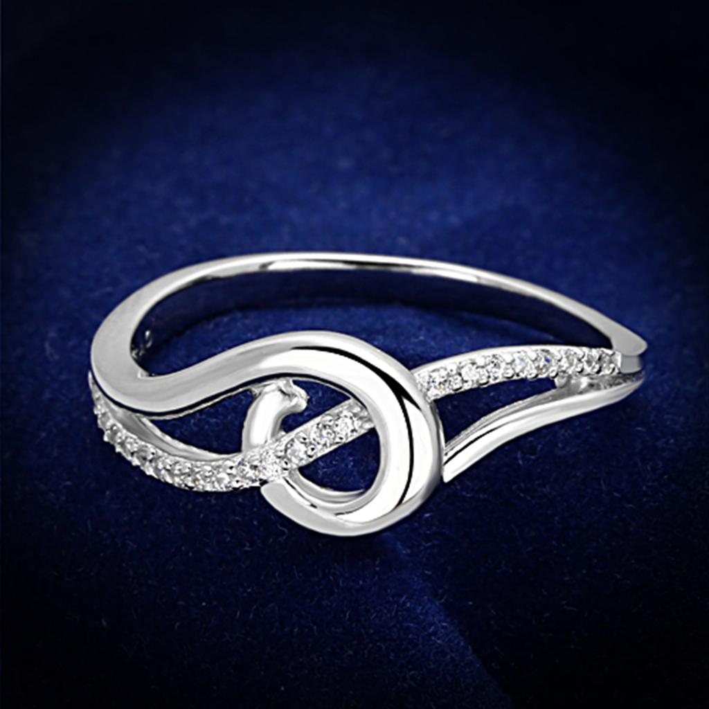 Rhodium 925 Sterling Silver Ring with AAA Grade CZ  in Clear
