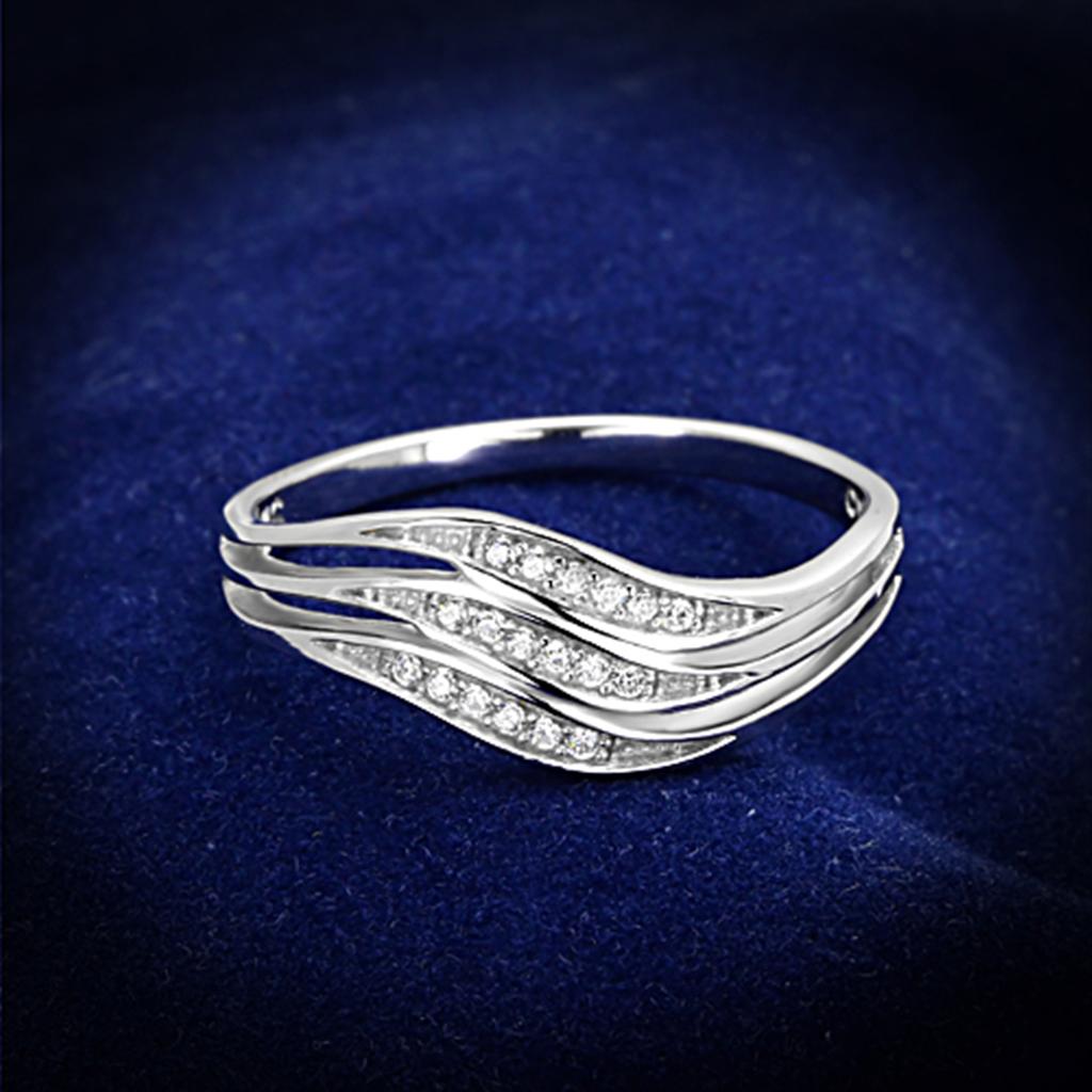 Rhodium 925 Sterling Silver Ring with AAA Grade CZ  in Clear