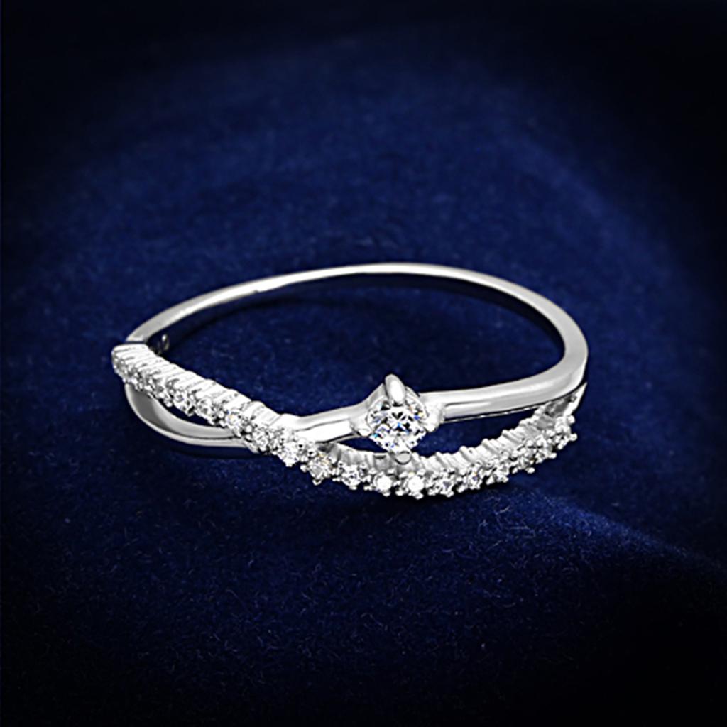 Rhodium 925 Sterling Silver Ring with AAA Grade CZ  in Clear