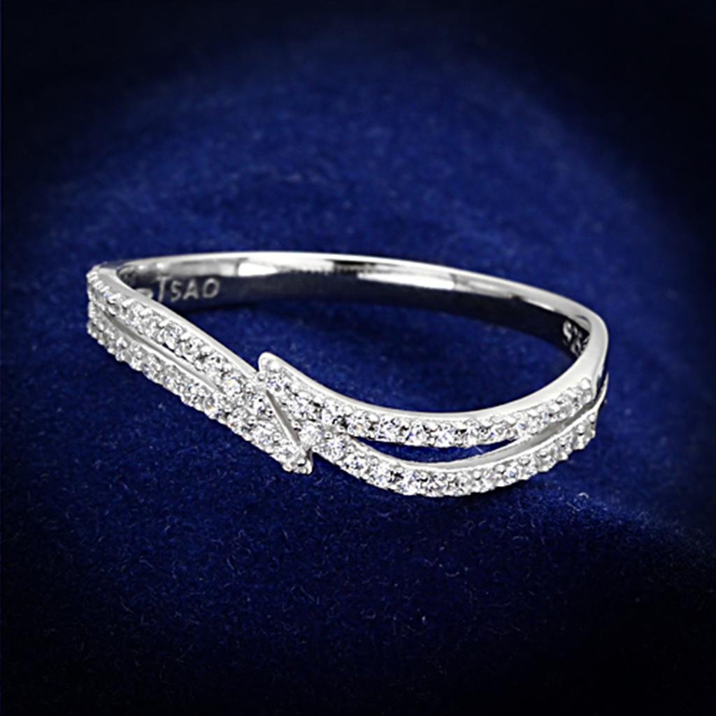Rhodium 925 Sterling Silver Ring with AAA Grade CZ  in Clear