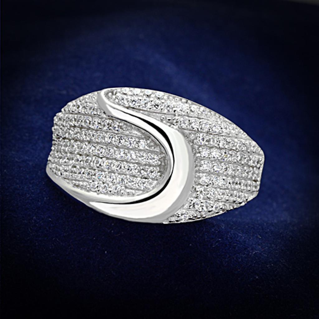 Rhodium 925 Sterling Silver Ring with AAA Grade CZ  in Clear