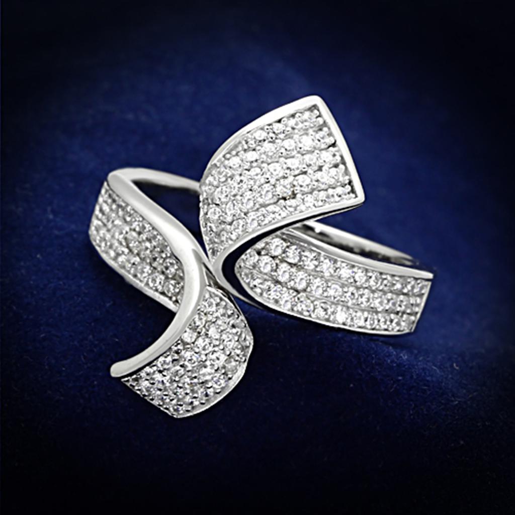 Rhodium 925 Sterling Silver Ring with AAA Grade CZ  in Clear