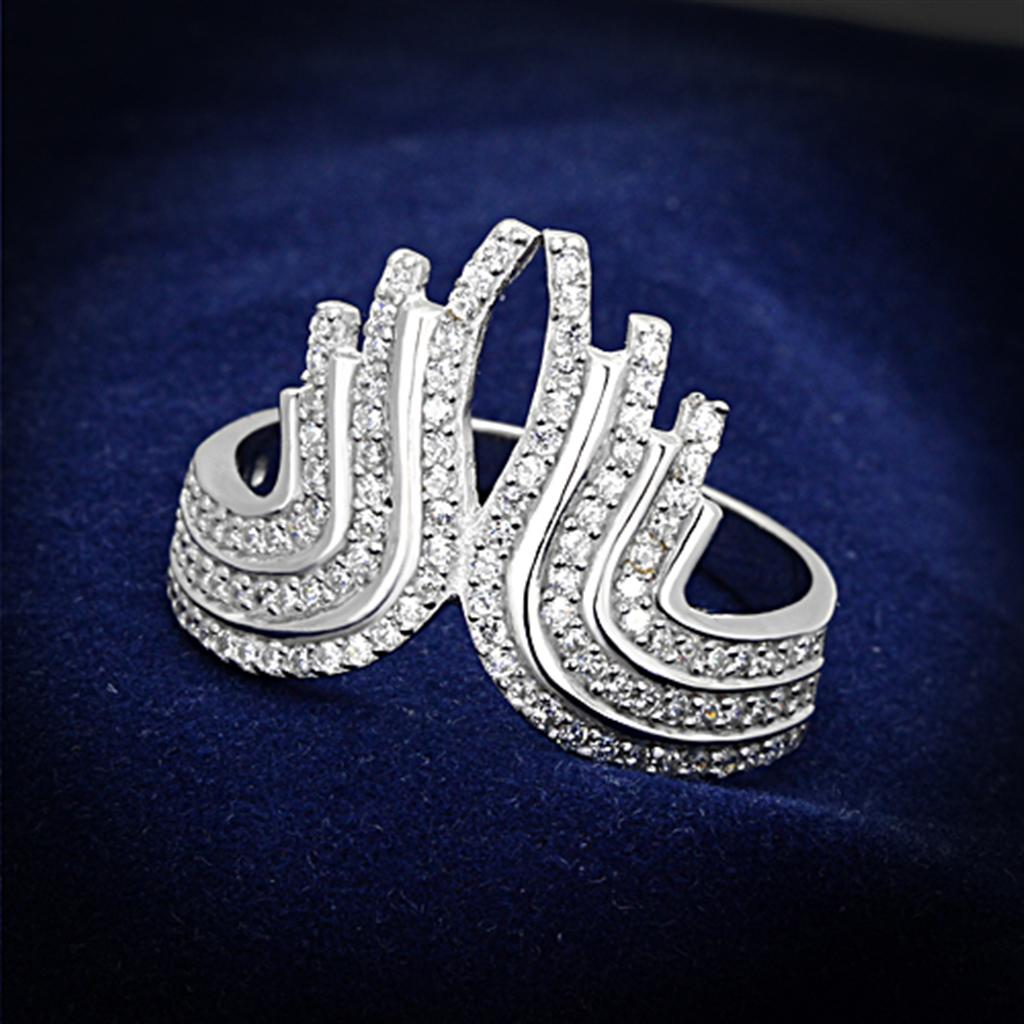 Rhodium 925 Sterling Silver Ring with AAA Grade CZ  in Clear