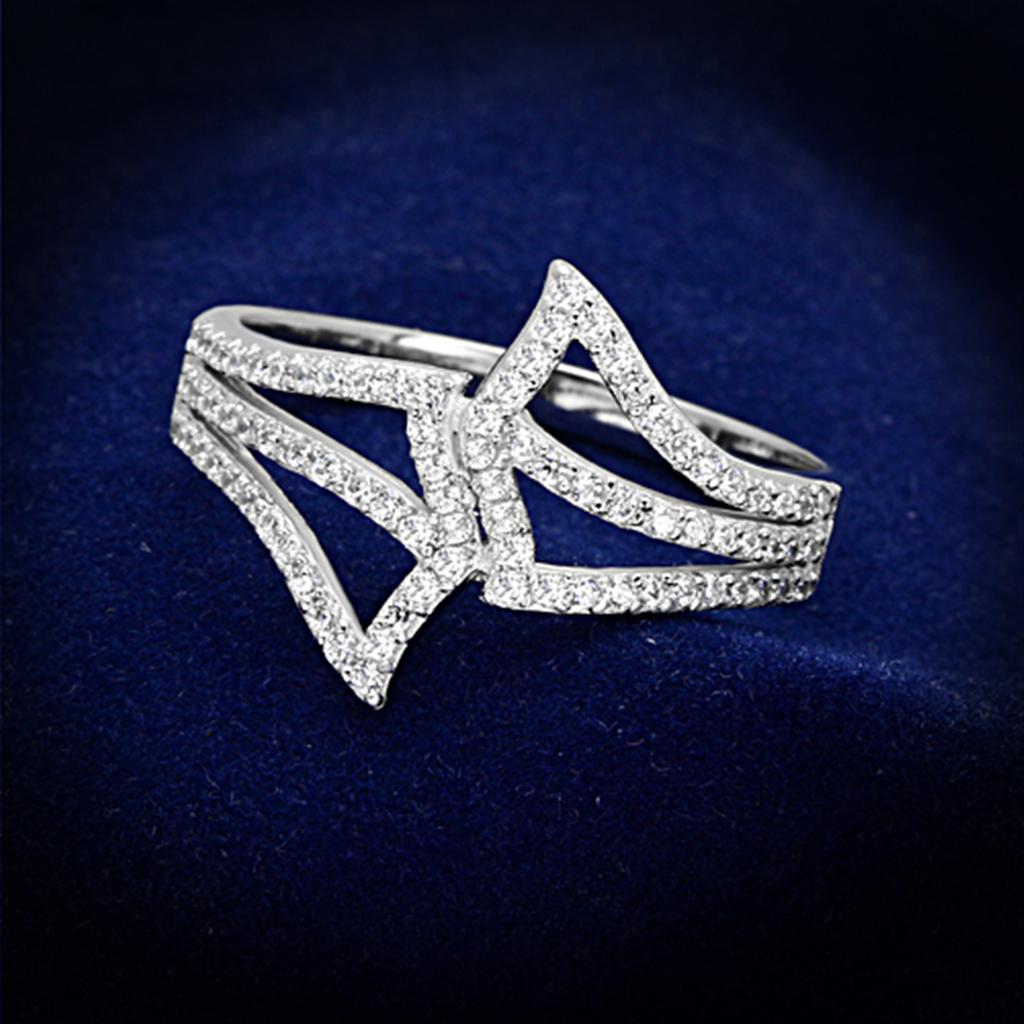Rhodium 925 Sterling Silver Ring with AAA Grade CZ  in Clear