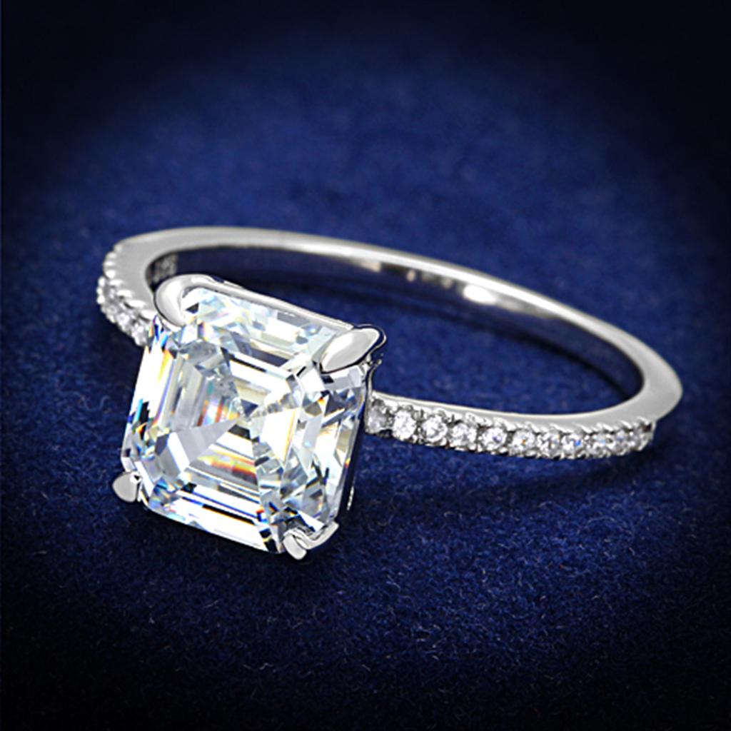 Rhodium 925 Sterling Silver Ring with Cubic  in Clear