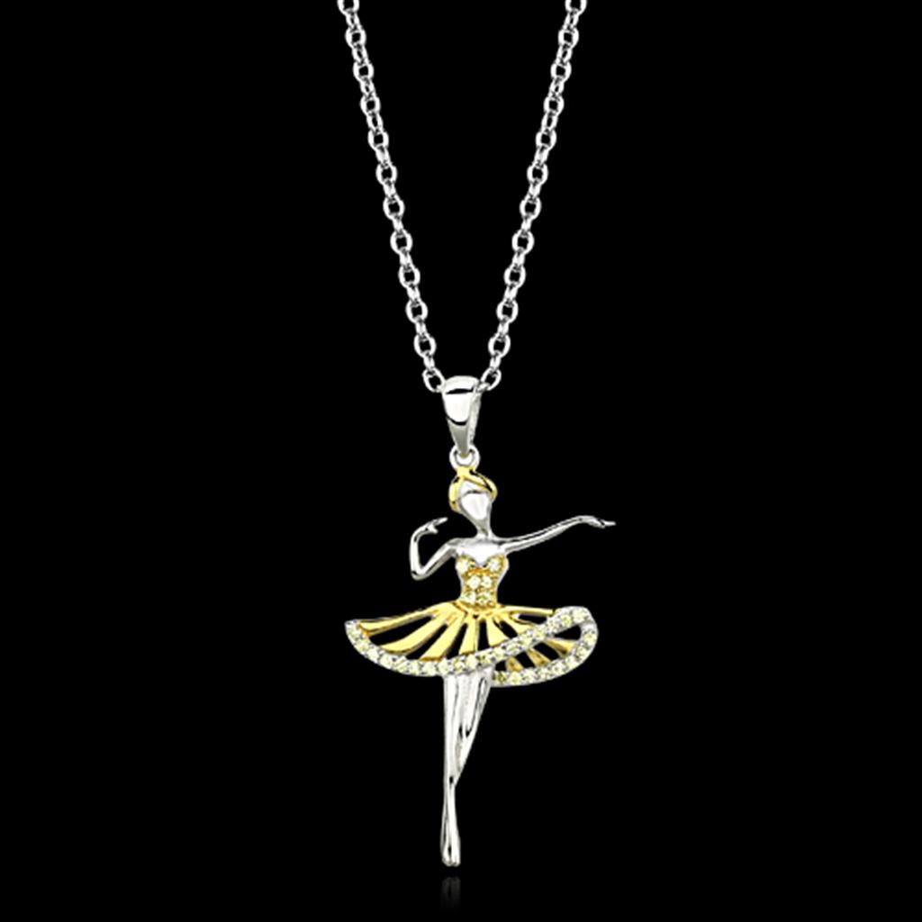 Gold+Rhodium 925 Sterling Silver Chain Pendant with AAA Grade CZ  in Topaz