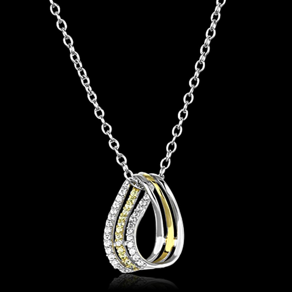 Gold+Rhodium 925 Sterling Silver Chain Pendant with AAA Grade CZ  in Topaz