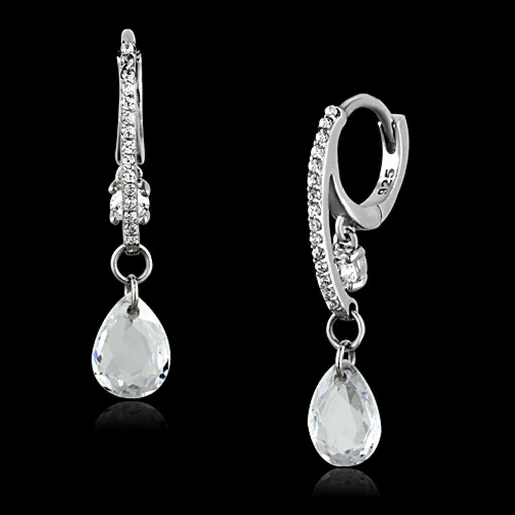 Rhodium 925 Sterling Silver Earrings with AAA Grade CZ  in Clear