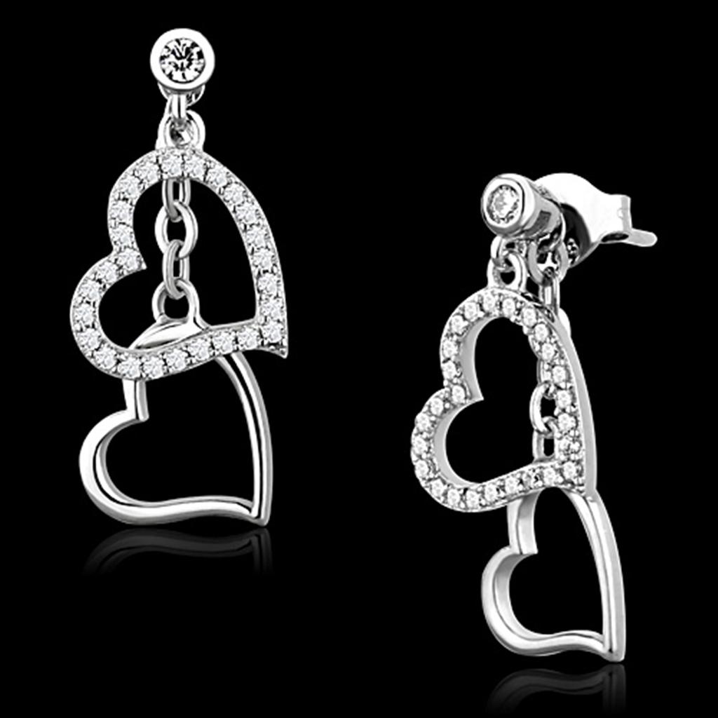 Rhodium 925 Sterling Silver Earrings with AAA Grade CZ  in Clear