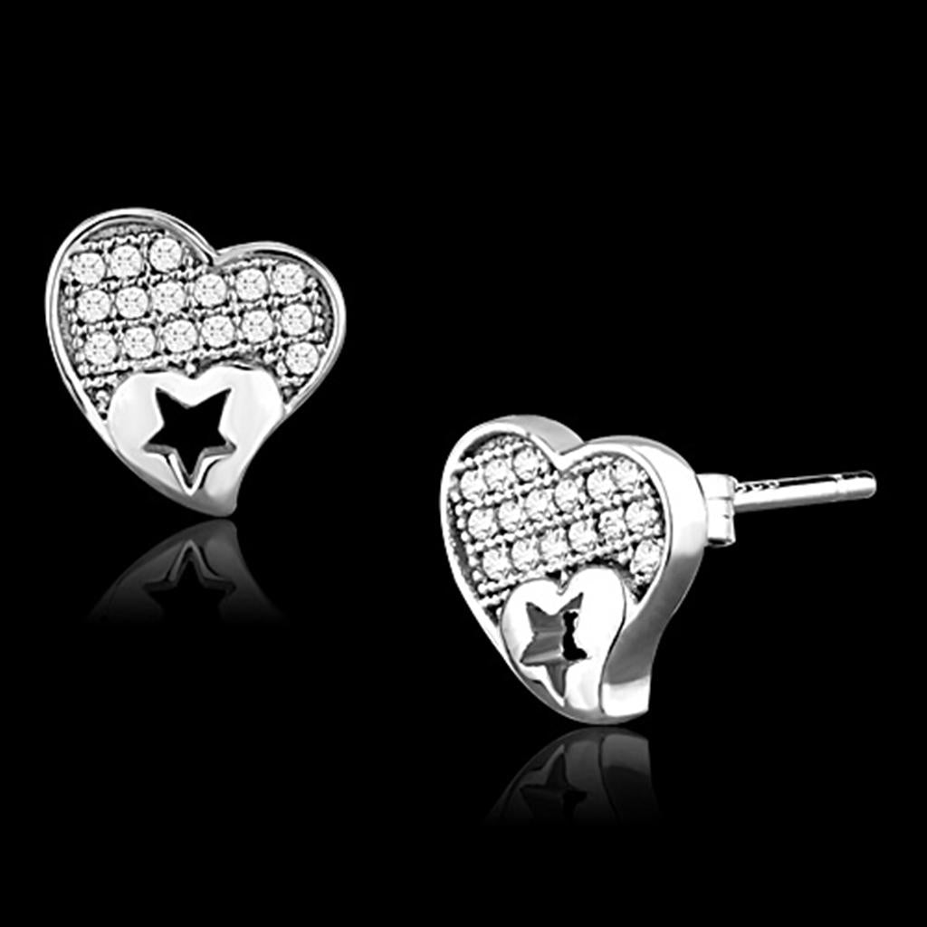 Rhodium 925 Sterling Silver Earrings with AAA Grade CZ  in Clear