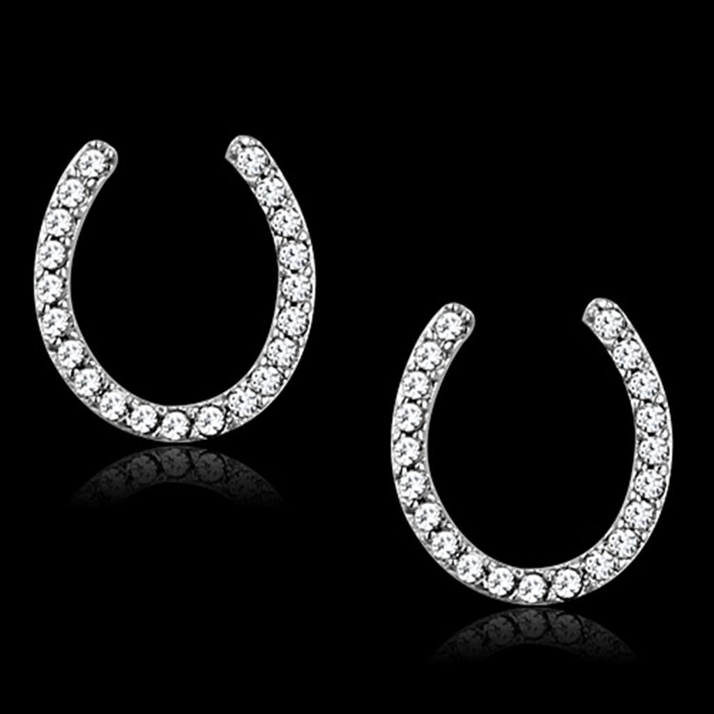 Rhodium 925 Sterling Silver Earrings with AAA Grade CZ  in Clear